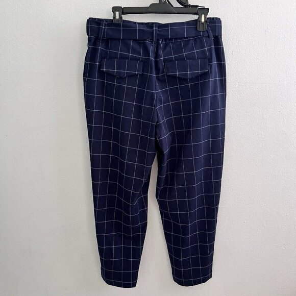 A New Day plaid Pants High Rise Tapered Ankle Size 14 Navy Blue Belted NEW - Picture 6 of 10